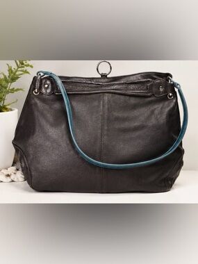Escada brown Leather Tote with Teal Shoulder Strap vintage